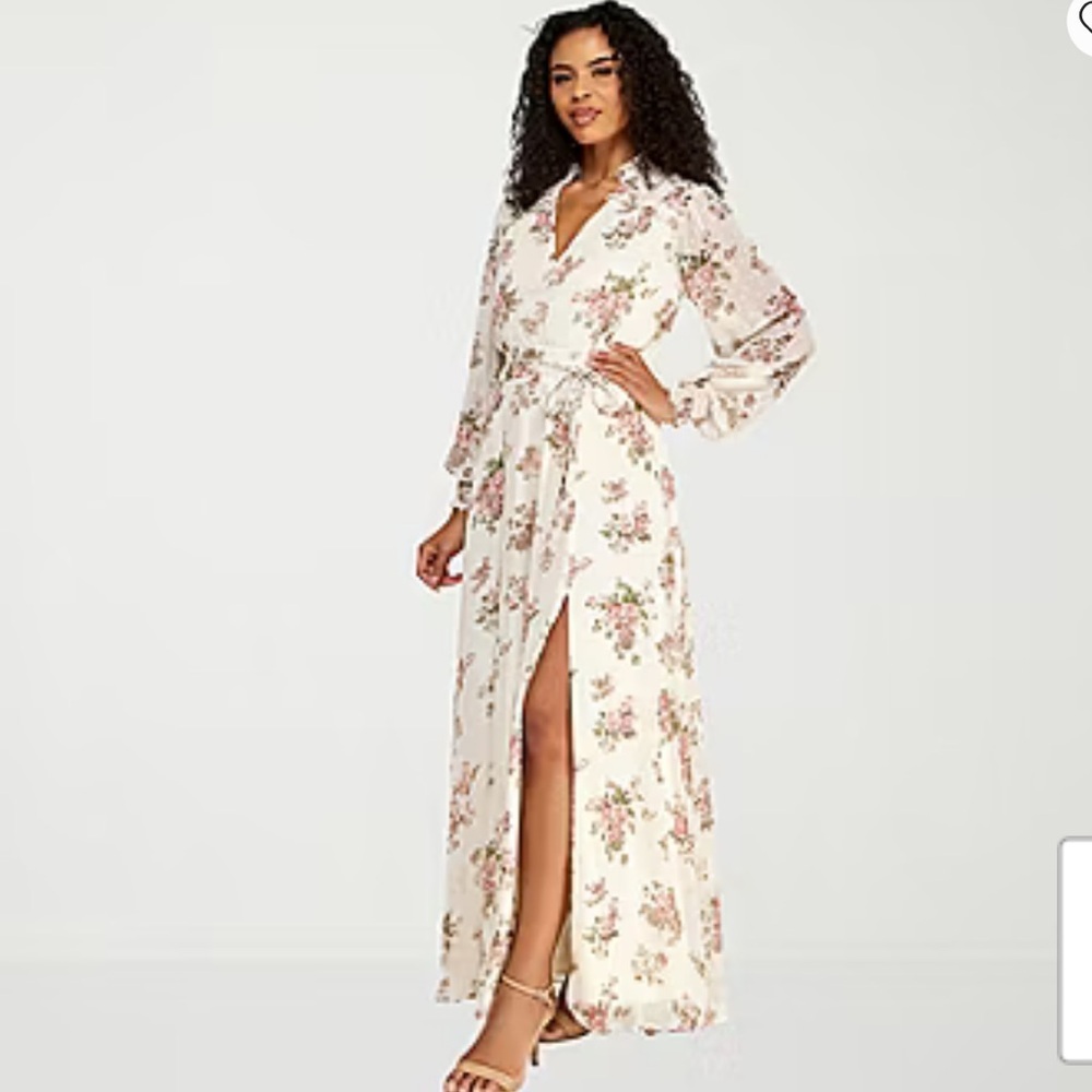Premier Amour Floral Maxi Wrap Dress in Ivory and Blush Sz 12 NWT